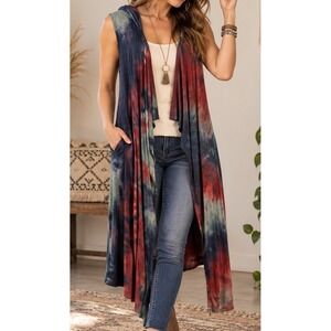 Coin 1804 Tie Dye Hooded Duster Cardigan Small Boho Hippie Festival